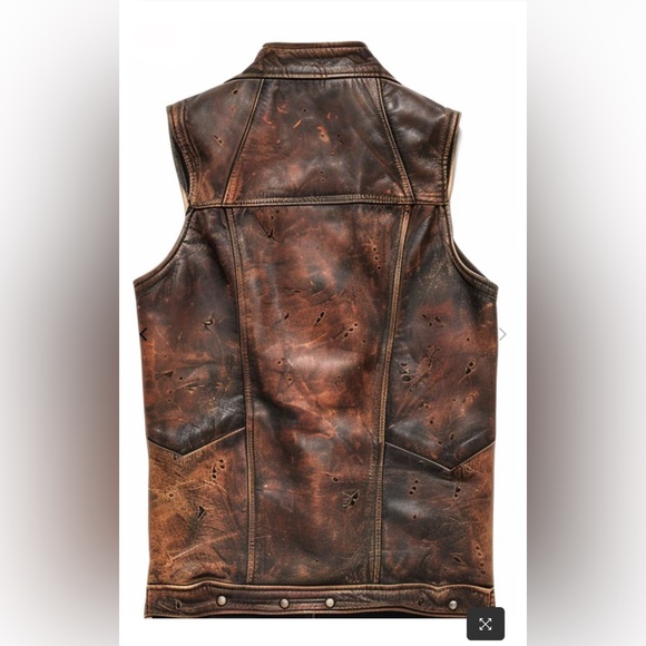 Vintage Strap Pockets Men Motorcycle Leather Distressed Vest Concealed Carry - Picture 2 of 2